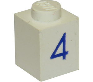 LEGO White Brick 1 x 1 with Blue "4" (3005)