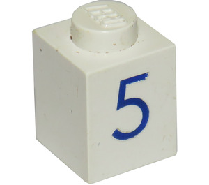 LEGO Bianco Mattoncino 1 x 1 con Blu "5" (3005)