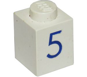 LEGO blanc Brique 1 x 1 avec Bleu "5" (3005)