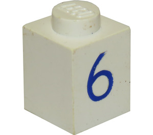 LEGO Blanco Ladrillo 1 x 1 con Azul "6" (3005)