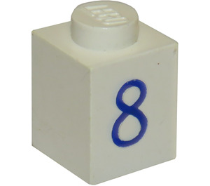 LEGO Weiß Stein 1 x 1 mit Blau "8" (3005)