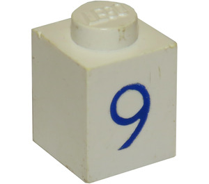 LEGO Hvit Kloss 1 x 1 med Blå "9" (3005)