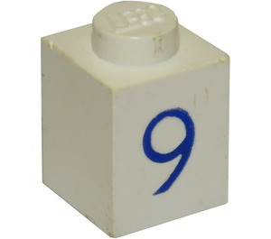 LEGO Wit Steen 1 x 1 met Blauw "9" (3005)