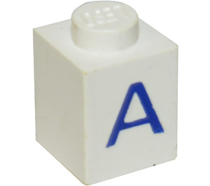 LEGO Weiß Backstein 1 x 1 mit Blau "ein" (3005)
