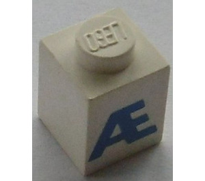 LEGO White Brick 1 x 1 with Blue 'AE' Bold (3005)
