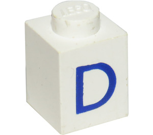 LEGO Weiß Backstein 1 x 1 mit Blau "D" (3005)