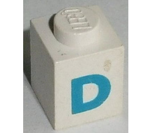 LEGO White Brick 1 x 1 with Blue 'D' Bold (3005)