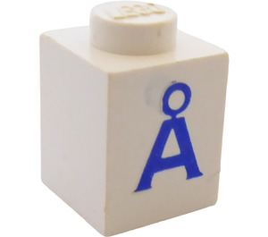 LEGO White Brick 1 x 1 with Blue Danish "A" with Circle (3005)