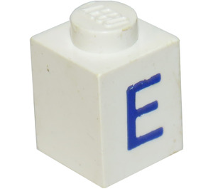 LEGO Biały Cegła 1 x 1 z Niebieski "E" (3005)