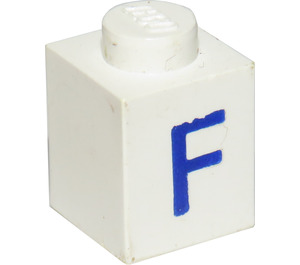 LEGO Weiß Backstein 1 x 1 mit Blau "F" (3005)
