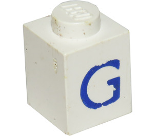 LEGO Weiß Stein 1 x 1 mit Blau "G" (3005)