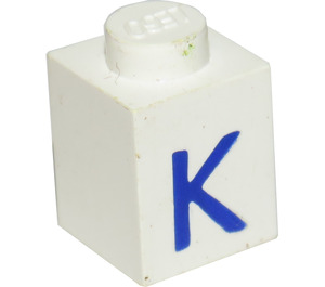 LEGO Weiß Backstein 1 x 1 mit Blau "K" (3005)