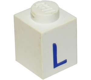 LEGO Wit Steen 1 x 1 met Blauw "L" (3005)