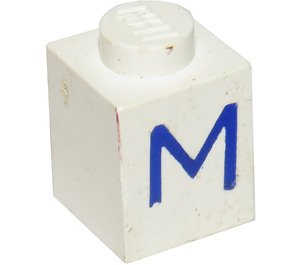 LEGO Wit Steen 1 x 1 met Blauw "M" (3005)