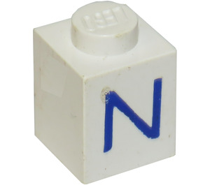 LEGO Blanco Ladrillo 1 x 1 con Azul "N" (3005)