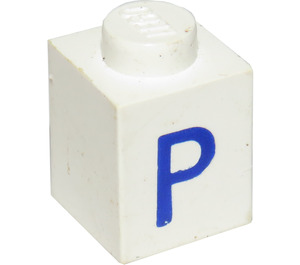 LEGO hvid Klods 1 x 1 med Blå "P" (3005)