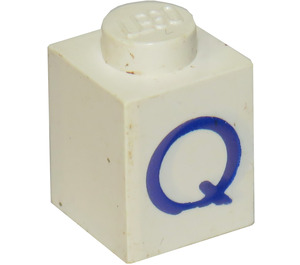 LEGO Weiß Stein 1 x 1 mit Blau "Q" (3005)