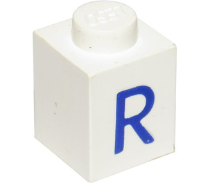 LEGO Bílá Kostka 1 x 1 s Modrá "R" (3005)