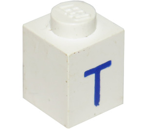 LEGO Weiß Backstein 1 x 1 mit Blau "T" (3005)