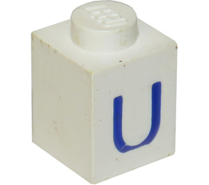 LEGO Bianco Mattoncino 1 x 1 con Blu "U" (3005)