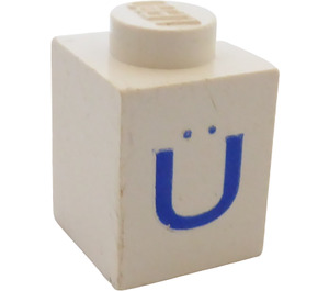 LEGO White Brick 1 x 1 with Blue "U" with Umlaut (3005)