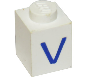 LEGO Weiß Stein 1 x 1 mit Blau "V" (3005)