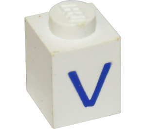 LEGO White Brick 1 x 1 with Blue "V" (3005)
