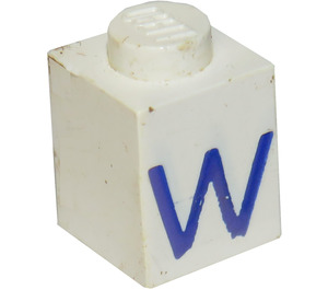 LEGO Weiß Stein 1 x 1 mit Blau "W" (3005)