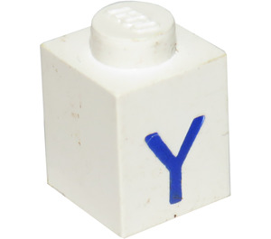 LEGO White Brick 1 x 1 with Blue "Y" (3005)