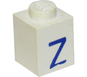 LEGO Weiß Stein 1 x 1 mit Blau "Z" (3005)