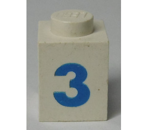 LEGO Wit Steen 1 x 1 met Bold Blauw "3" (3005)