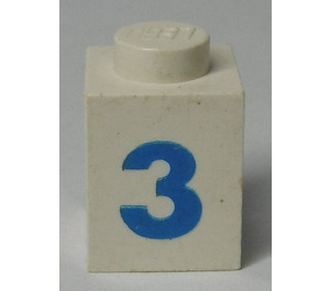 LEGO White Brick 1 x 1 with Bold Blue "3" (3005)