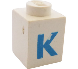 LEGO White Brick 1 x 1 with Bold Blue "K" (3005)