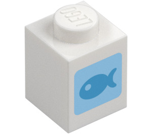 LEGO Bianco Mattoncino 1 x 1 con Pesce (3005 / 106570)