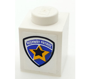 LEGO White Brick 1 x 1 with Highway Patrol Logo Sticker (3005)