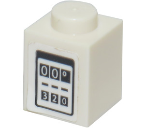 LEGO White Brick 1 x 1 with Petrol Pump Gauge Sticker (3005)
