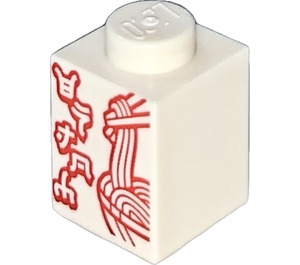 LEGO Weiß Stein 1 x 1 mit Rot Ninjago Logogram 'ENJOY', Chopsticks und Noodles im Bowl (3005 / 102907)