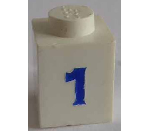 LEGO White Brick 1 x 1 with Serif Blue "1" (3005)