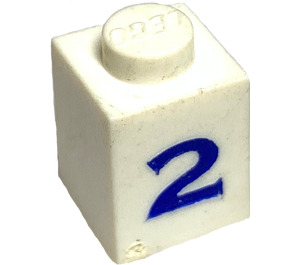 LEGO blanc Brique 1 x 1 avec Serif Bleu "2" (3005)