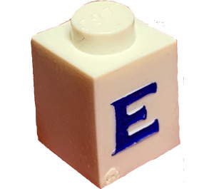 LEGO Blanc Brique 1 x 1 avec Serif Bleu "E" (3005)