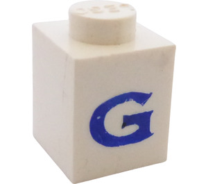 LEGO White Brick 1 x 1 with Serif Blue "G" (3005)