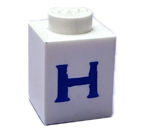 LEGO White Brick 1 x 1 with Serif Blue "H" (3005)