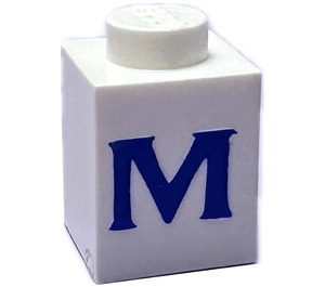 LEGO Blanc Brique 1 x 1 avec Serif Bleu "M" (3005)