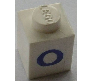 LEGO White Brick 1 x 1 with Serif Blue "O" (3005)