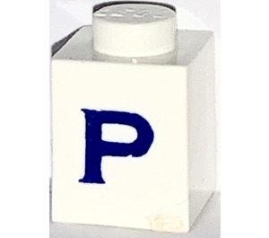 LEGO blanc Brique 1 x 1 avec Serif Bleu "P" (3005)