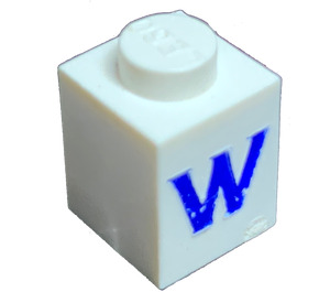 LEGO blanc Brique 1 x 1 avec Serif Bleu "W" (3005)