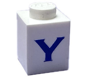 LEGO White Brick 1 x 1 with Serif Blue "Y" (3005)