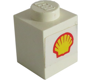 LEGO Weiß Backstein 1 x 1 mit Shell Logo Aufkleber (3005)