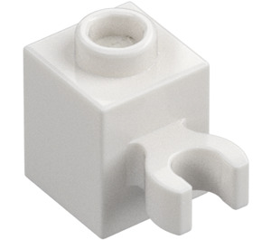 LEGO hvid Klods 1 x 1 med Lodret Clip (Åben 'O' klip, hul knops) (60475 / 65460)