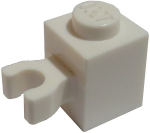 LEGO Hvit Kloss 1 x 1 med Vertikal Klips ('U'-klips, solid knott) (30241 / 60475)